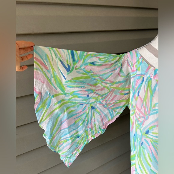 Lilly Pulitzer White Multicolored Marietta Kaftan Mini Dress Bell Sleeve Sz S - Picture 4 of 13